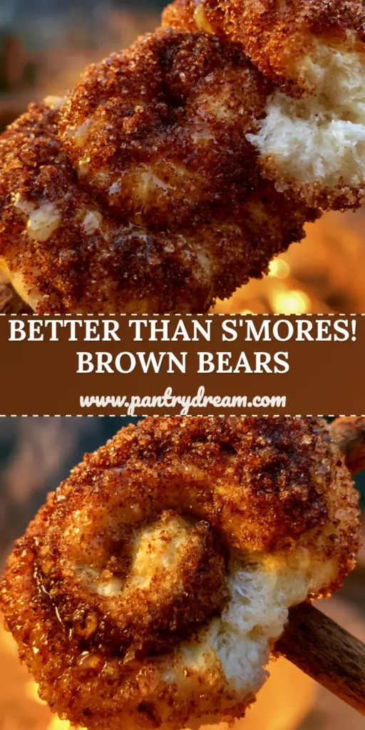 Brown Bears Campfire Snack: The Ultimate Cinnamon-Sugar Dough on a Stick 4 A handheld Brown Bears campfire snack on a stick, glistening with cinnamon sugar against a twilight fire pit background. (Brown Bears campfire snack)
