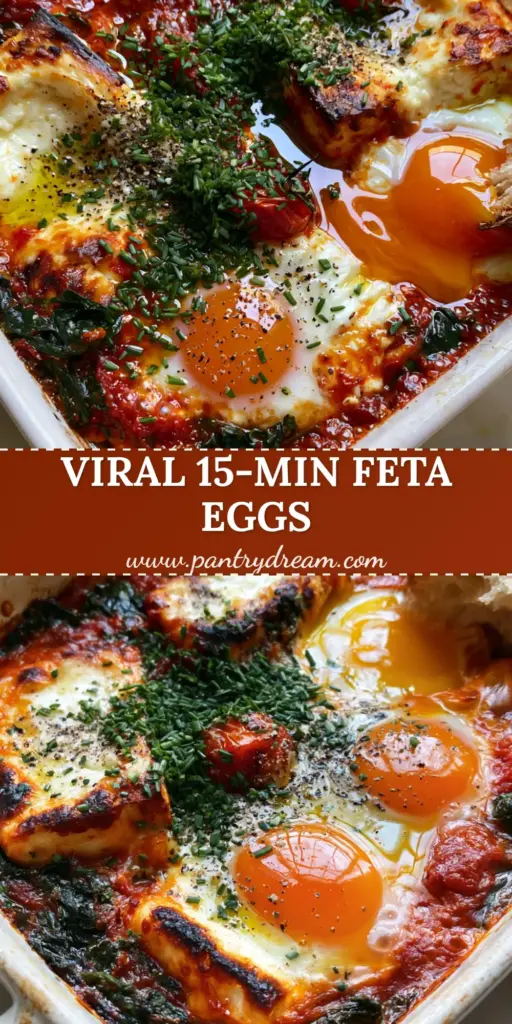 Mediterranean Baked Feta Eggs: A One-Pan Brunch Masterpiece 4 Top-down view of Mediterranean Baked Feta Eggs in a white ceramic dish with charred feta and runny orange yolks.